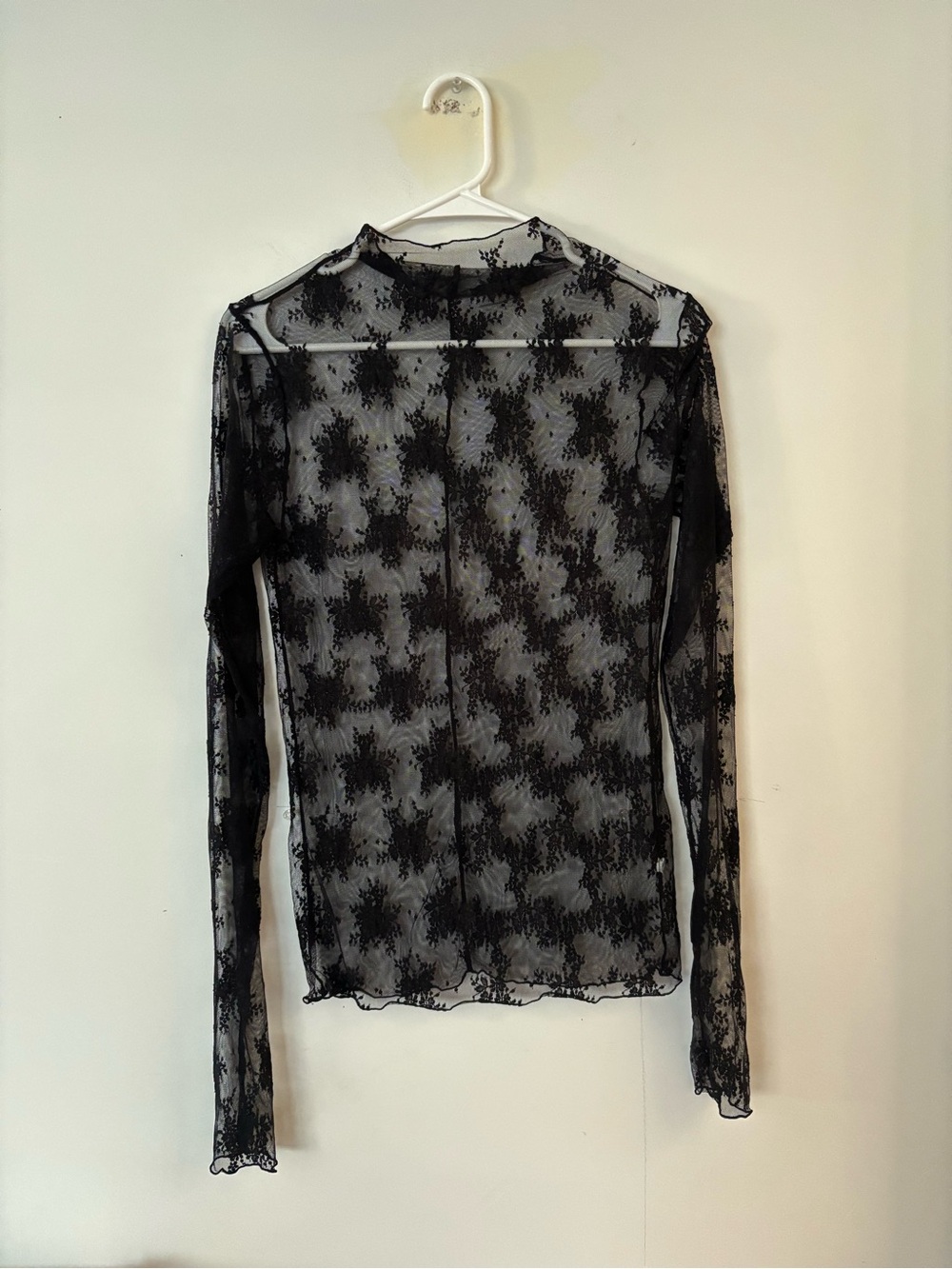 free people black lace sheer floral print long sleeve blouse top 🖤